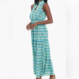 London Times Brooke In Tear Drop Geometric Maxi Dress Women Size 14 blue green